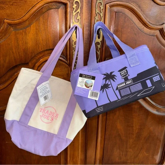 Trader Joe's Purple and Cream Tote Bag Set - Picture 1 of 6